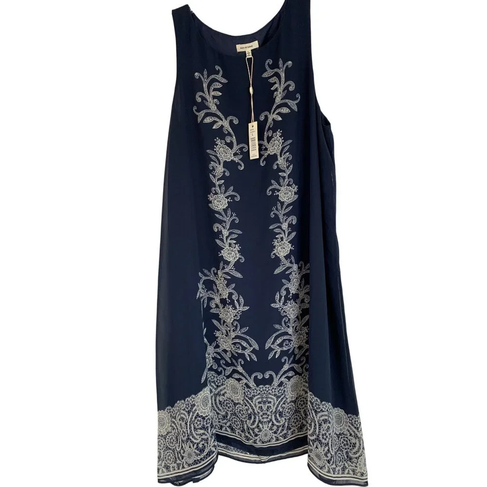 NWT Max Studio Navy Lace Print Shift Tank Dress Large - Picture 8 of 8
